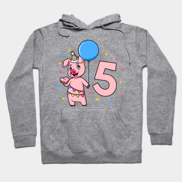 I am 5 with pig - kids birthday 5 years old Hoodie by Modern Medieval Design